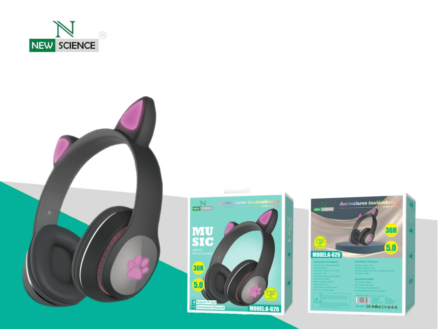 Cascos Inalámbricos Diseño Orejas Gato A-626