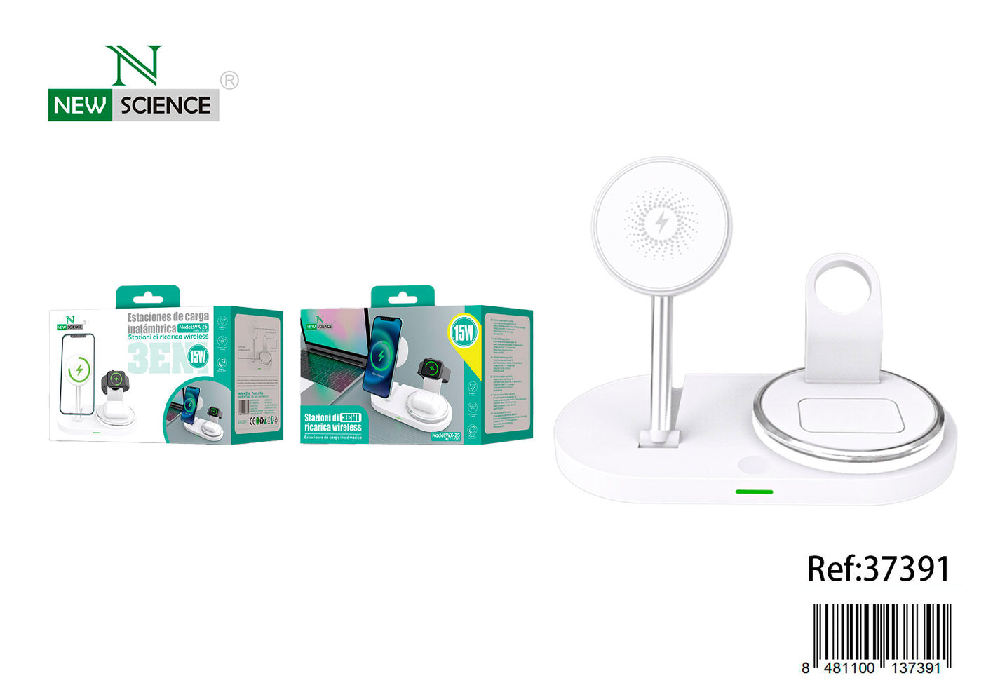 Estação de carregamento sem fio 15W 2 em 1 WX-25