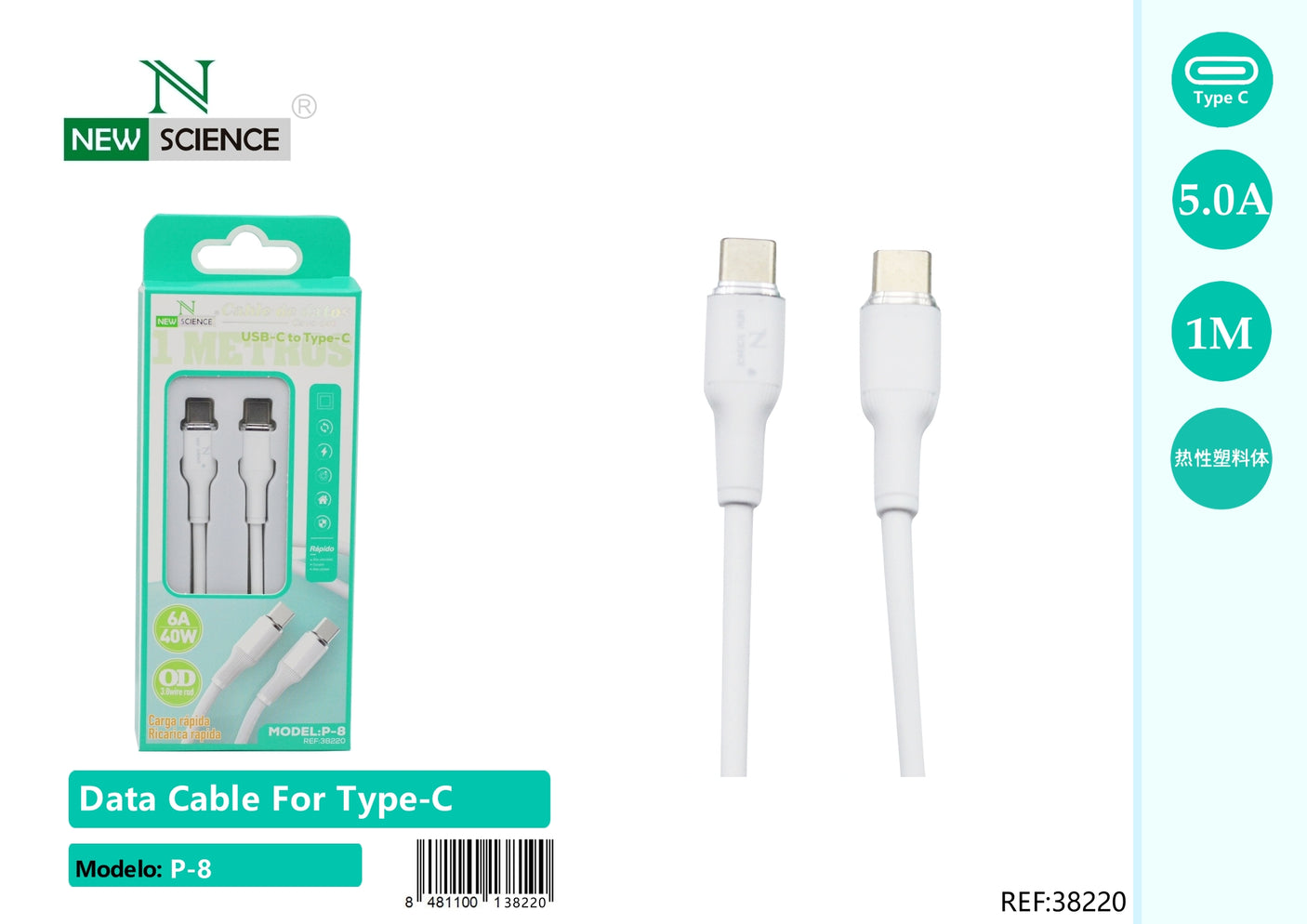 Cable PD USB-C a Type C 40W 1M P-8