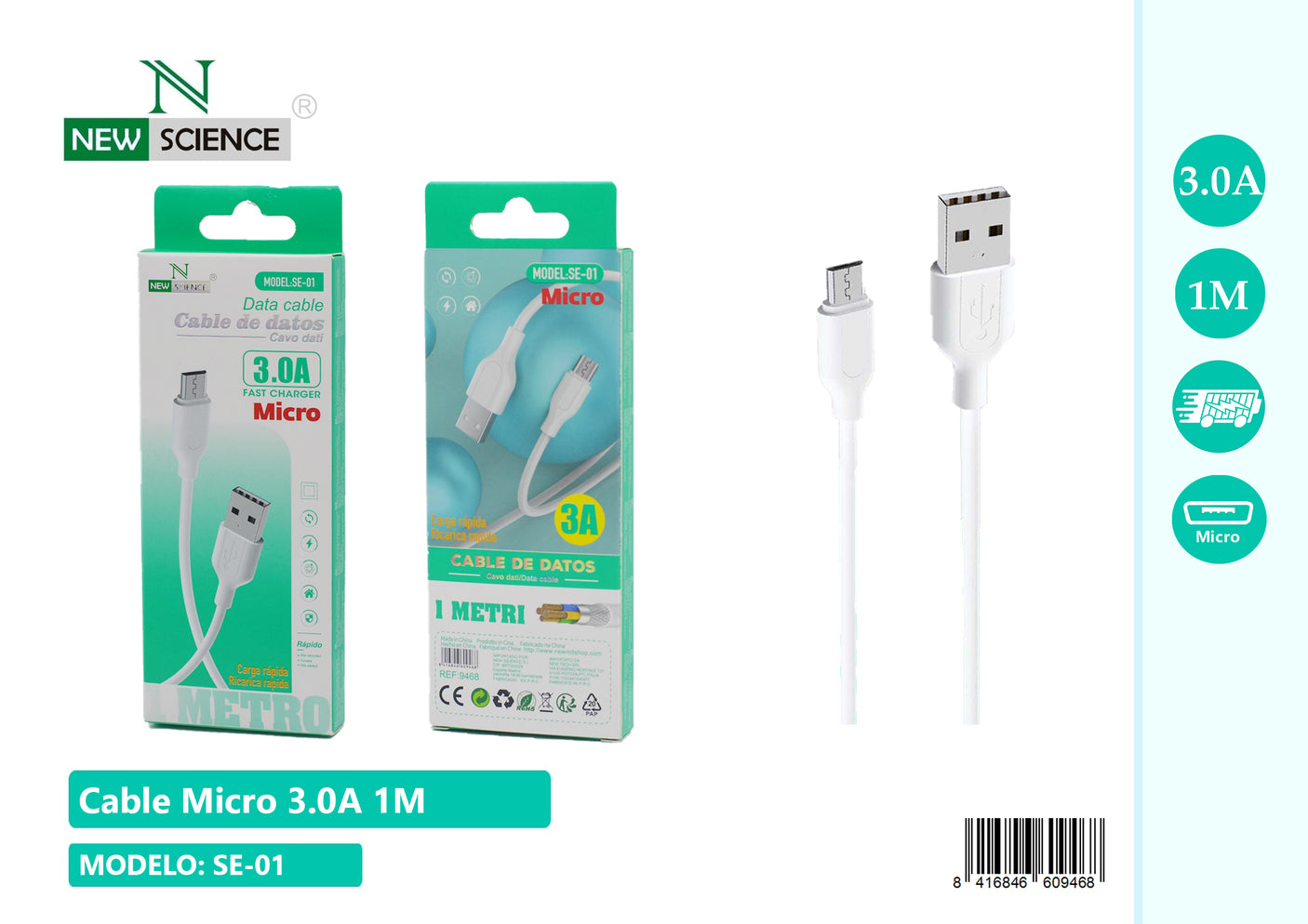 Cable Micro 3.0A 1M Modelo SE-01