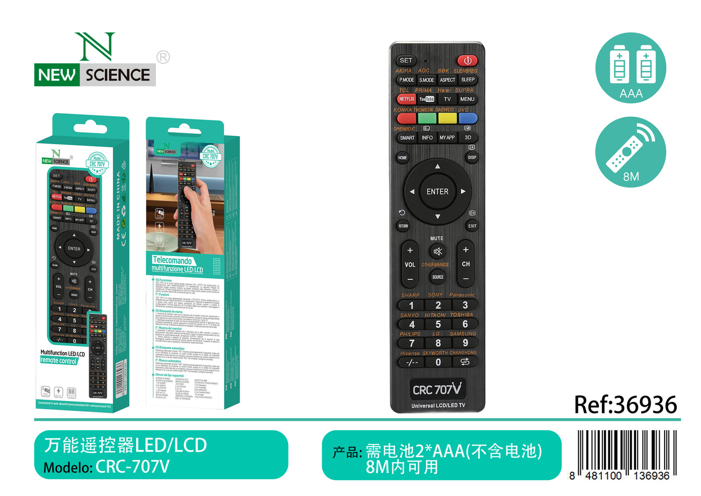 Mando Remoto TV LED/LCD CRC-707V