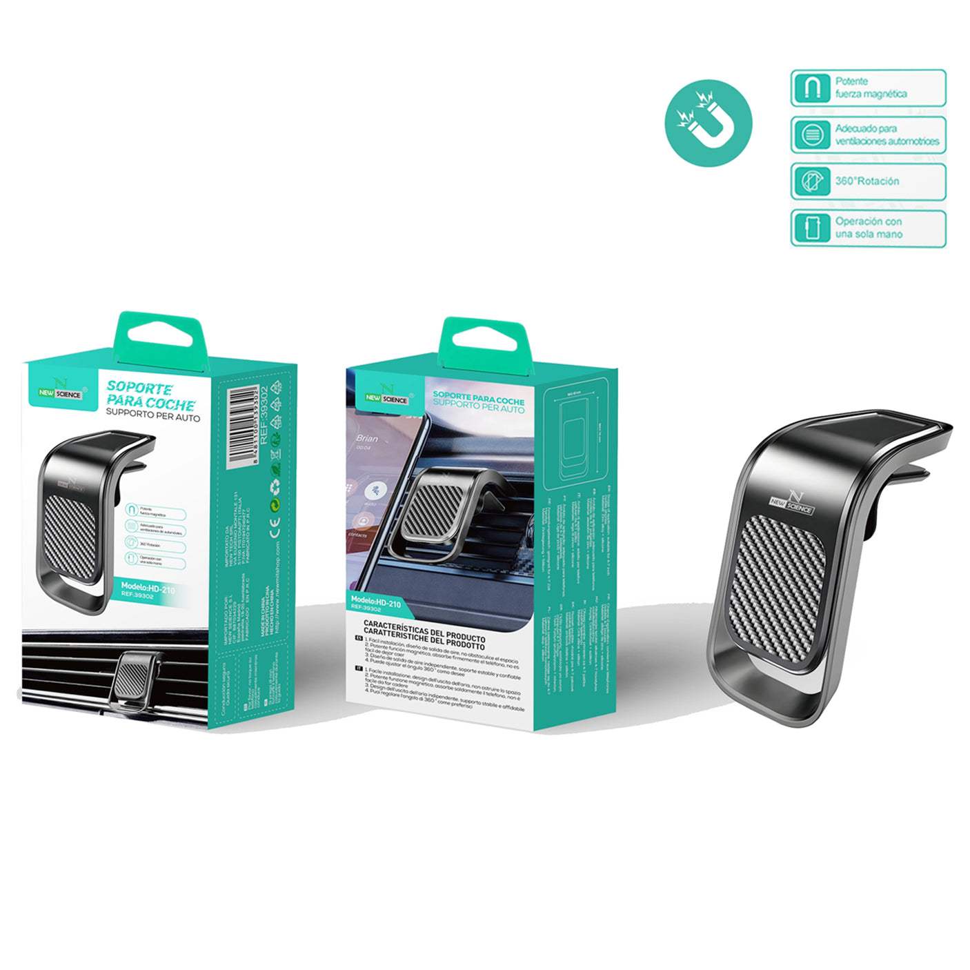 Soporte Coche Rejilla A/C con Imán Mod HD-210