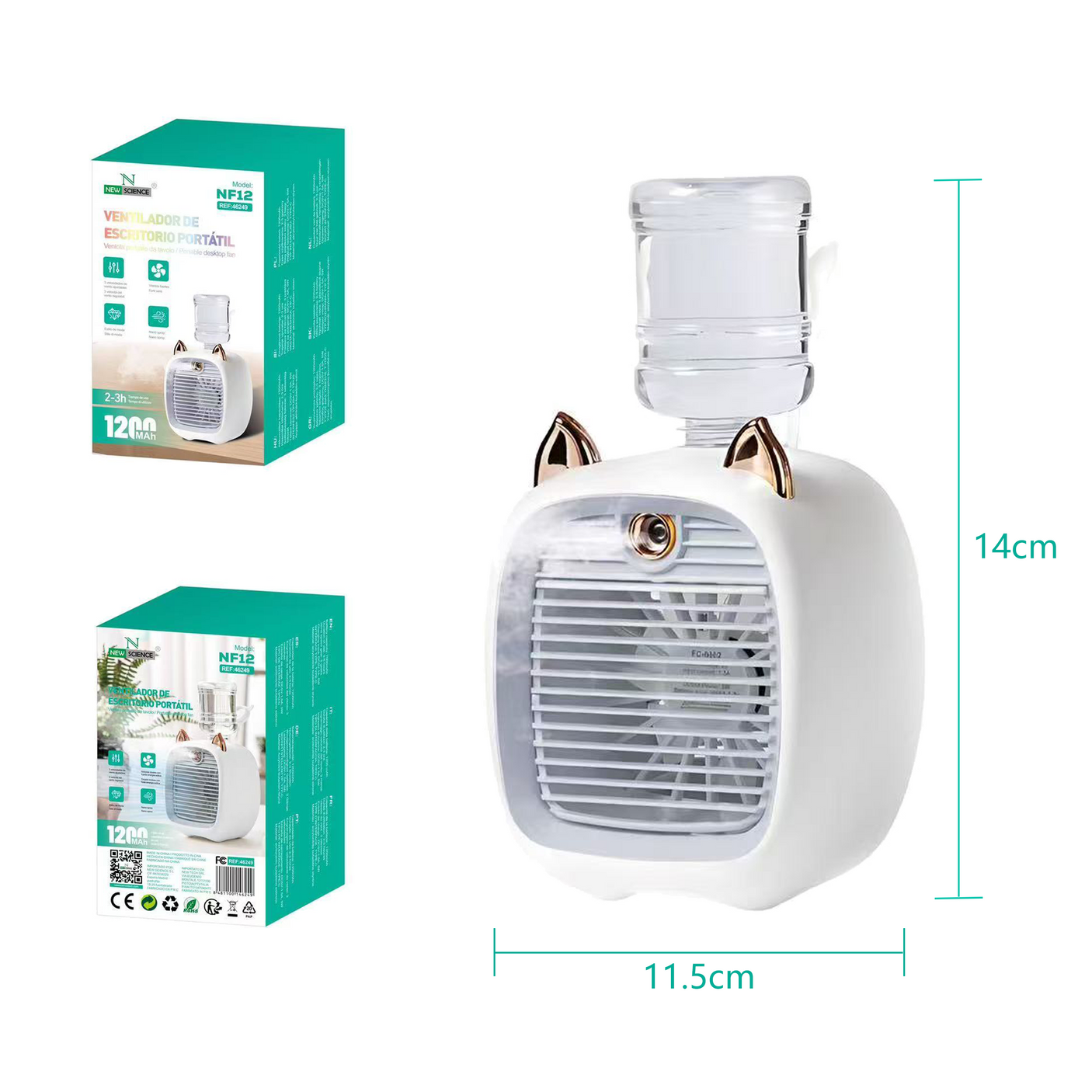 Ventilador de Escritorio con Tanque de Agua, Portatil 1200Mah Modelo NF12