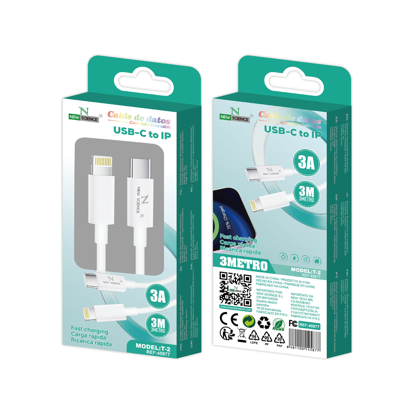 Cabo PD USB-C para iPhone 20W 1M T-2