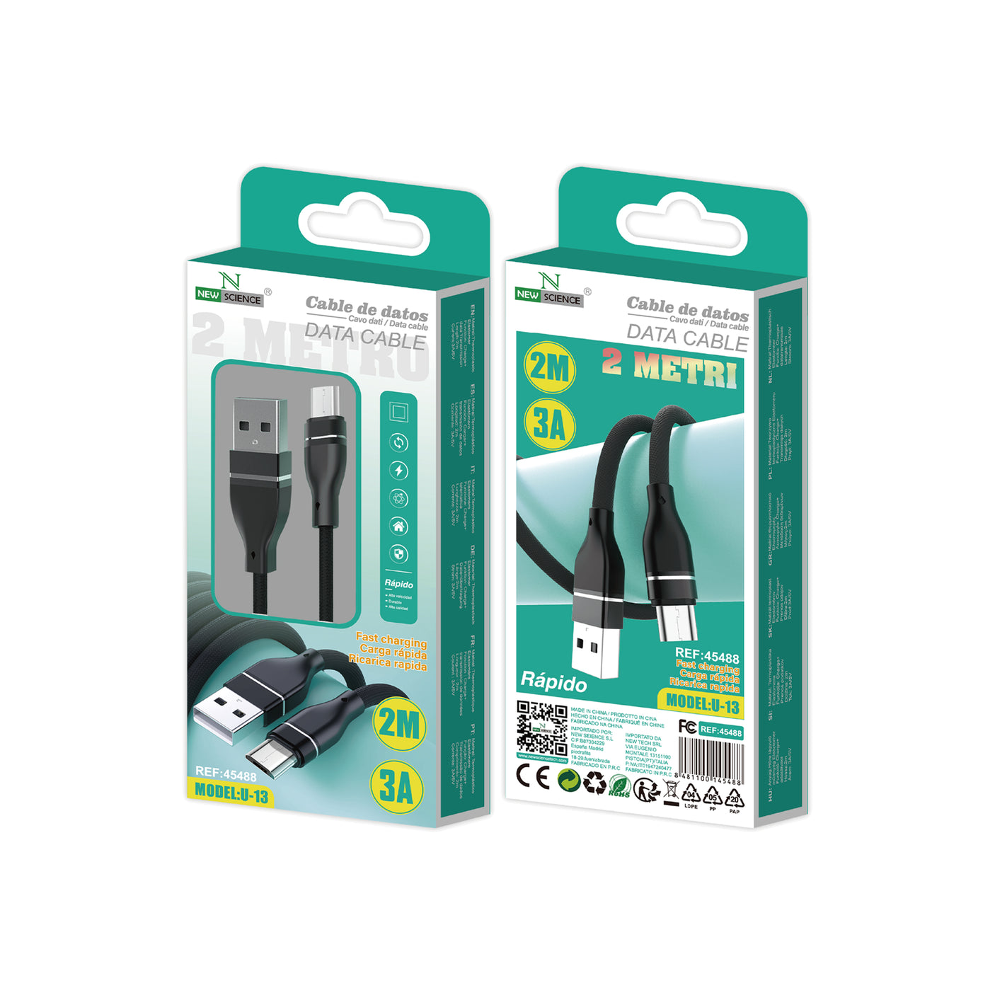 Cable Nylon USB a Micro USB 3A 2M U-13