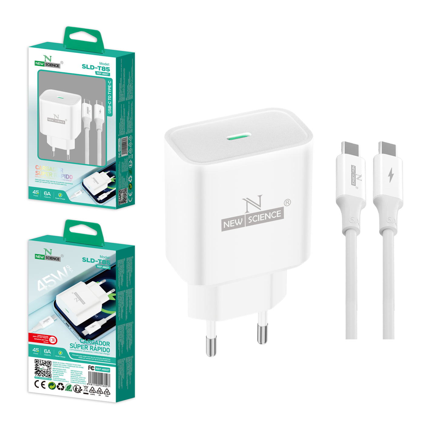 Cabo USB-C para Tipo C 45W 6A Mod: SLD-T85