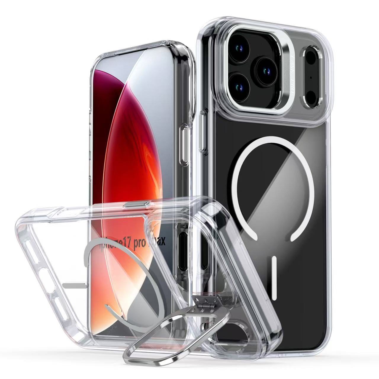 iPhone 17 Funda Transparente con Soporte Magnético Integrado en la Cámara