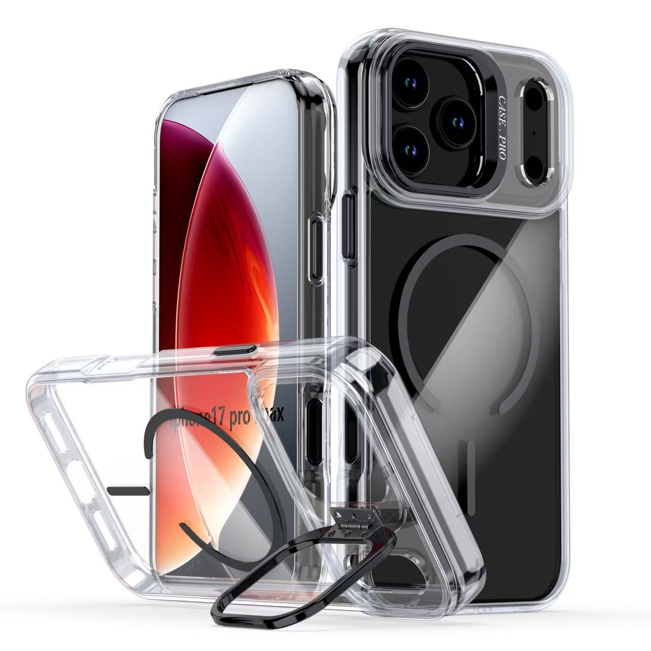 iPhone 17 Funda Transparente con Soporte Magnético Integrado en la Cámara