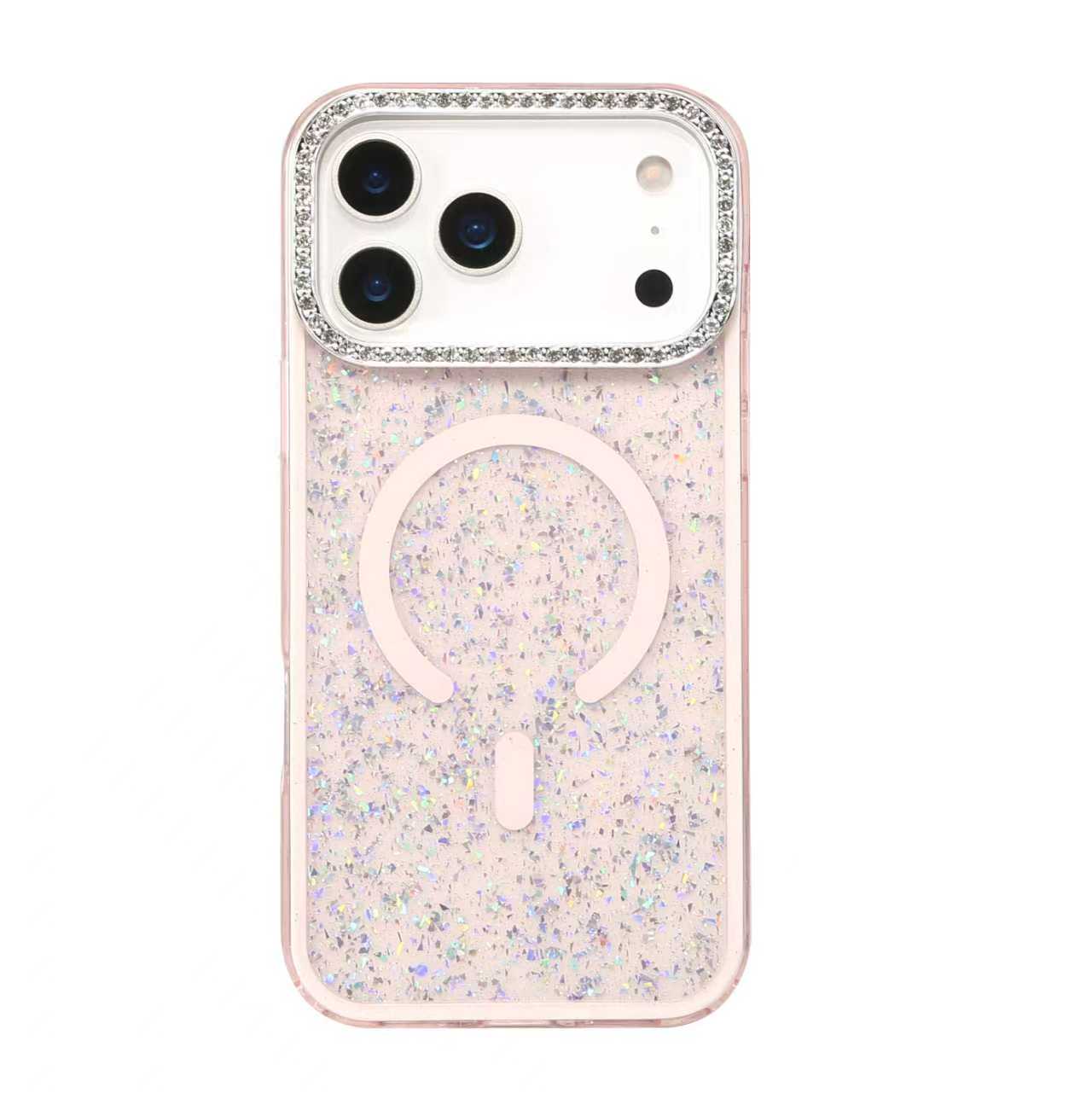 iPhone 13 / iPhone 14 Funda con Purpurina Magnética con Marco de Cámara con Diamantes