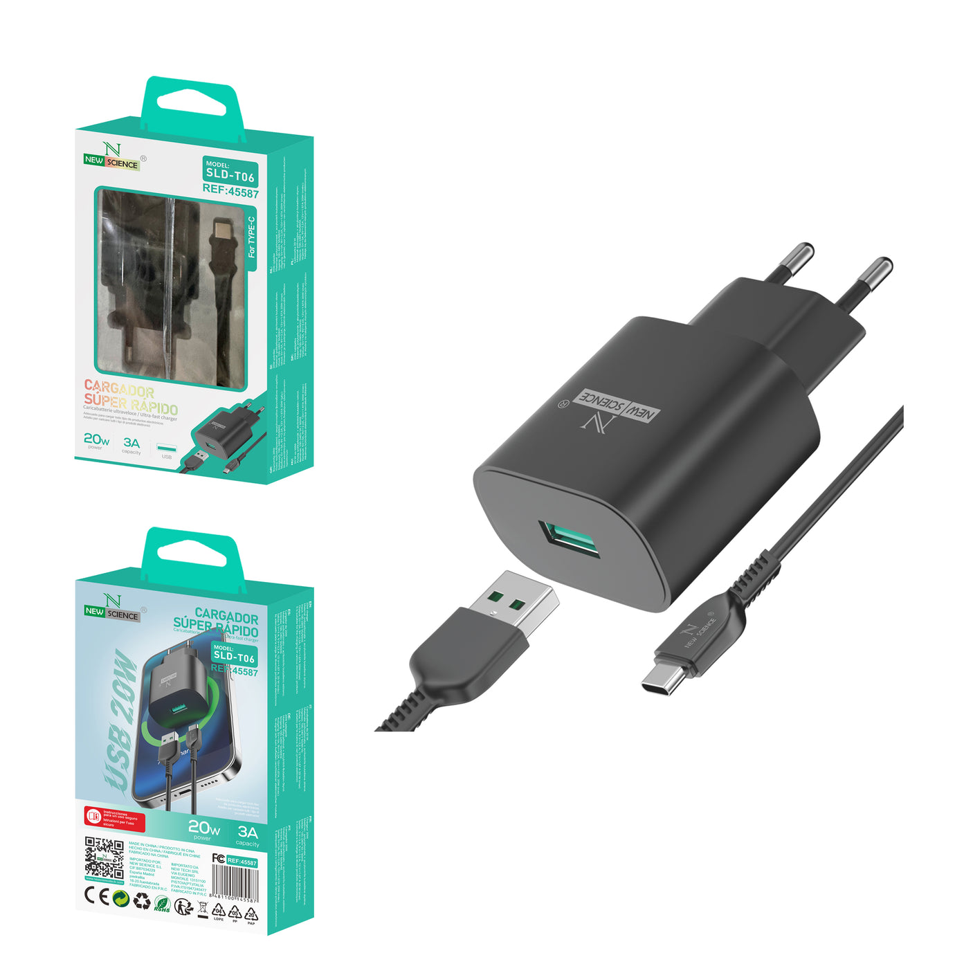 Cargador USB para Type C 3A/20W SLD-T06