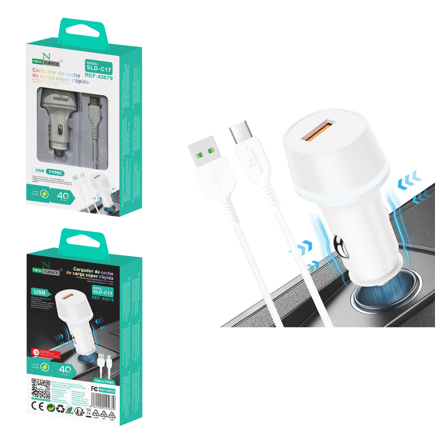 Cargador Coche USB-Type C 40W SLD-C17