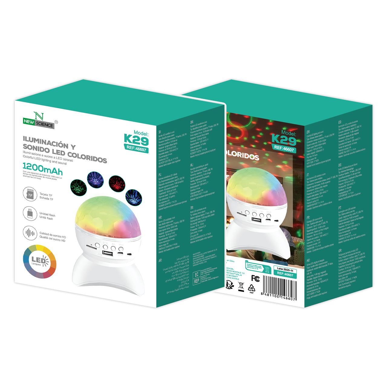 Lámpara estroboscópica de escenario con altavoz inalámbrico K29