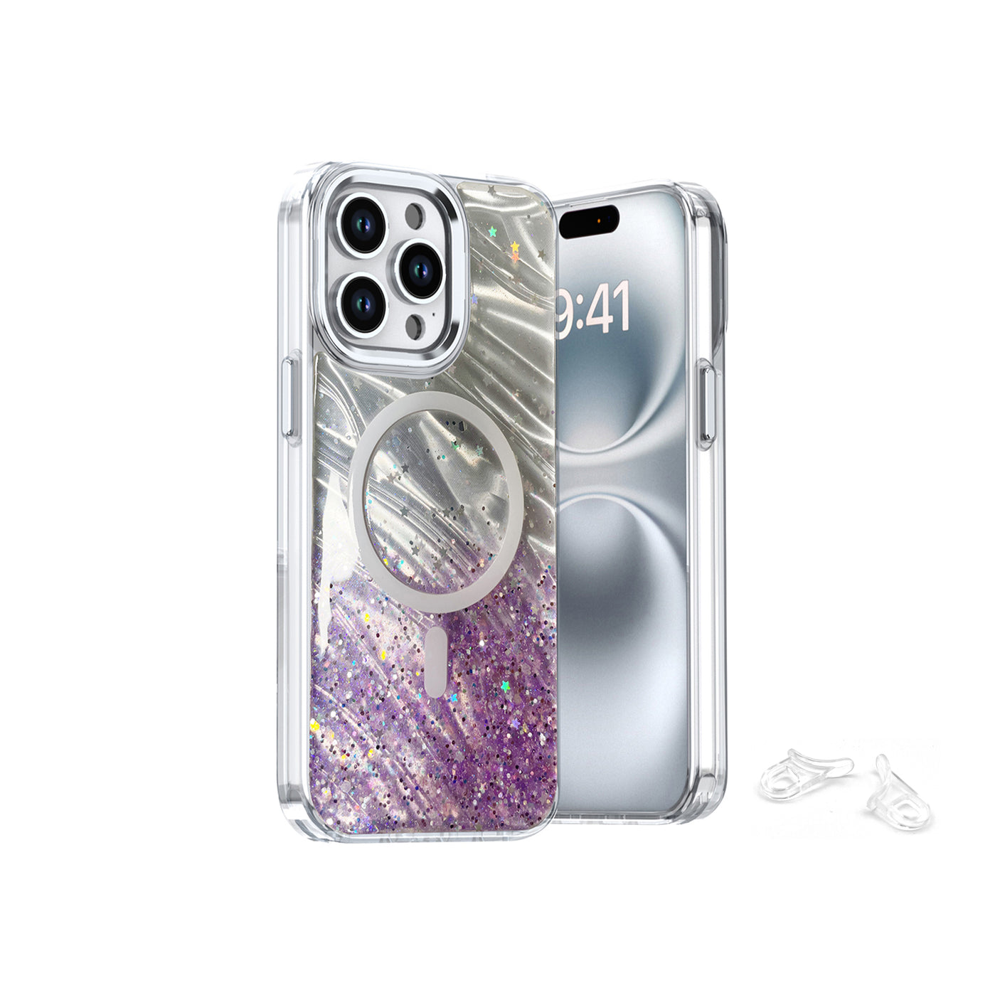 iPhone 15 Pro Carcasa Purpurina Estampada con Magsafe