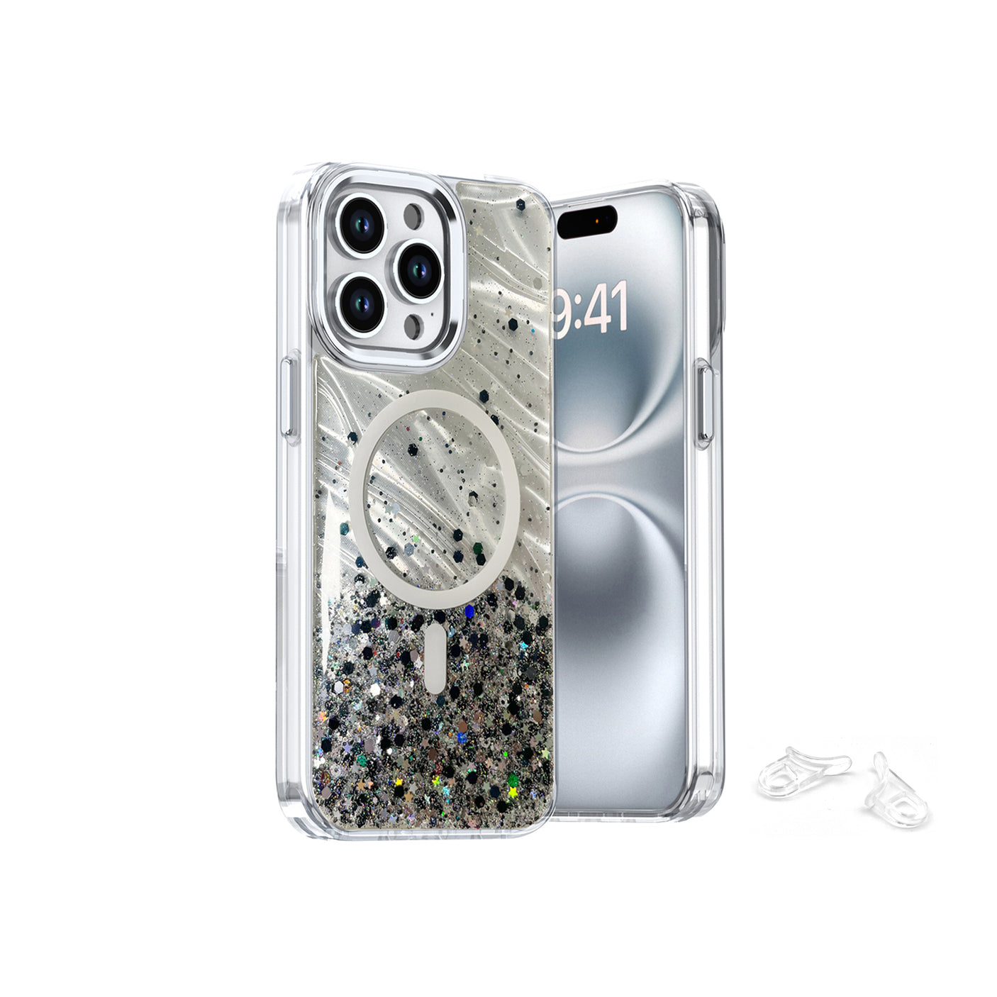iPhone 15 Pro Carcasa Purpurina Estampada con Magsafe