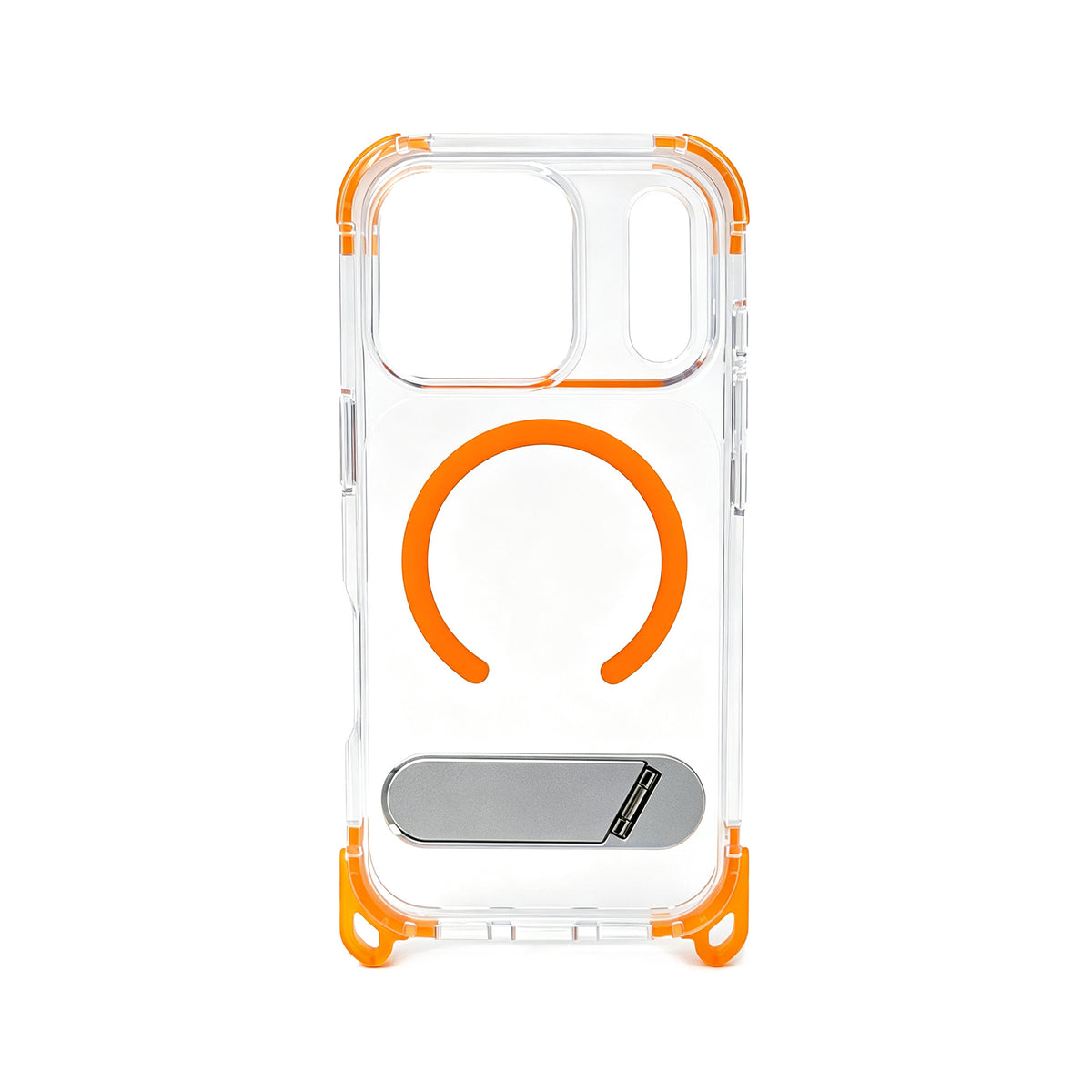 iPhone 17 Carcasa MagSafe Transparente Reforzada con Soporte y Agujeros para Cordón
