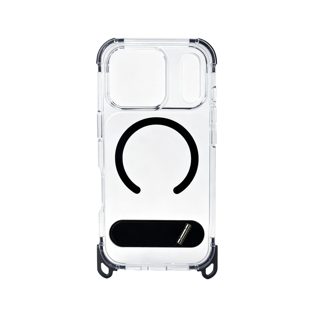 iPhone 17 Carcasa MagSafe Transparente Reforzada con Soporte y Agujeros para Cordón