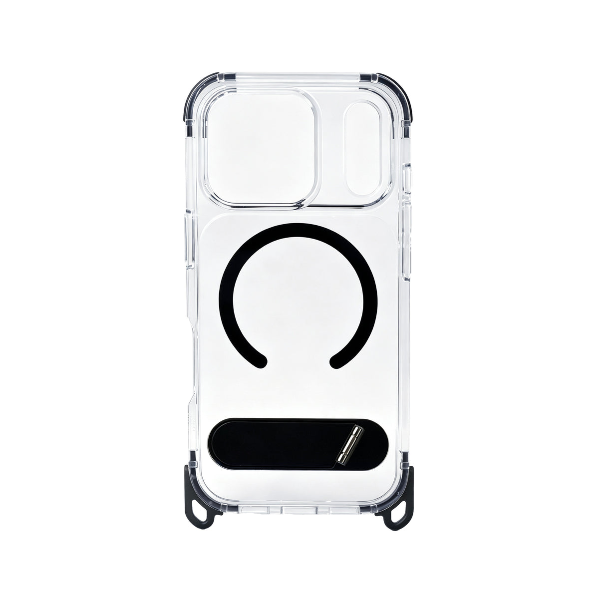 iPhone 17 Carcasa MagSafe Transparente Reforzada con Soporte y Agujeros para Cordón