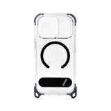 iPhone 17 Carcasa MagSafe Transparente Reforzada con Soporte y Agujeros para Cordón