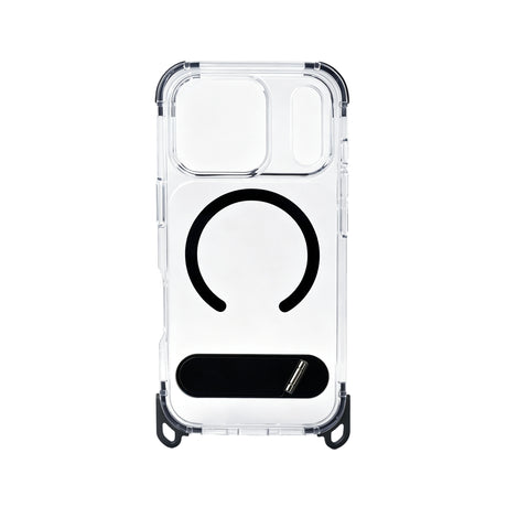 iPhone 17 Carcasa MagSafe Transparente Reforzada con Soporte y Agujeros para Cordón