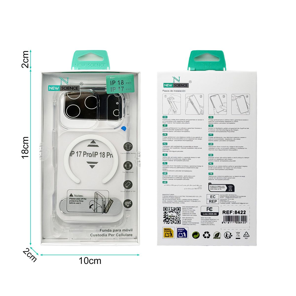 iPhone 17 Carcasa MagSafe Transparente Reforzada con Soporte y Agujeros para Cordón