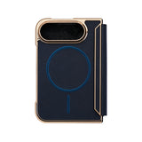 iPhone Duo Carcasa MagSafe Tipo Libro Piel con Borde Metálico + Tarjetero