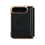 iPhone Duo Carcasa MagSafe Tipo Libro Piel con Borde Metálico + Tarjetero