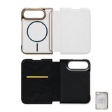 iPhone Duo Carcasa MagSafe Tipo Libro Piel con Borde Metálico + Tarjetero