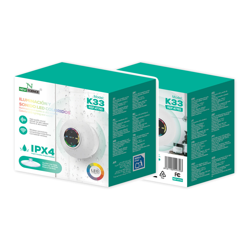 Altavoz BT con ventosa y luces,impermeable IPX4 K33