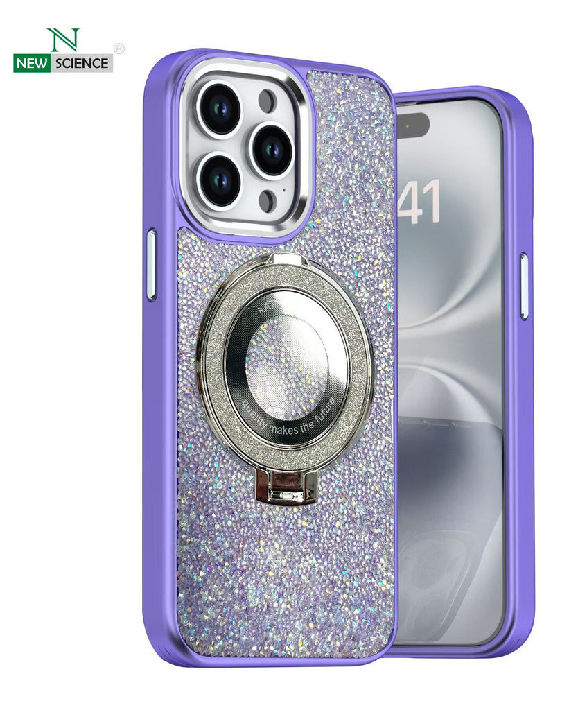 iPhone 16 Pro Max Carcasa Purpurina con Soporte Anillo Magsafe