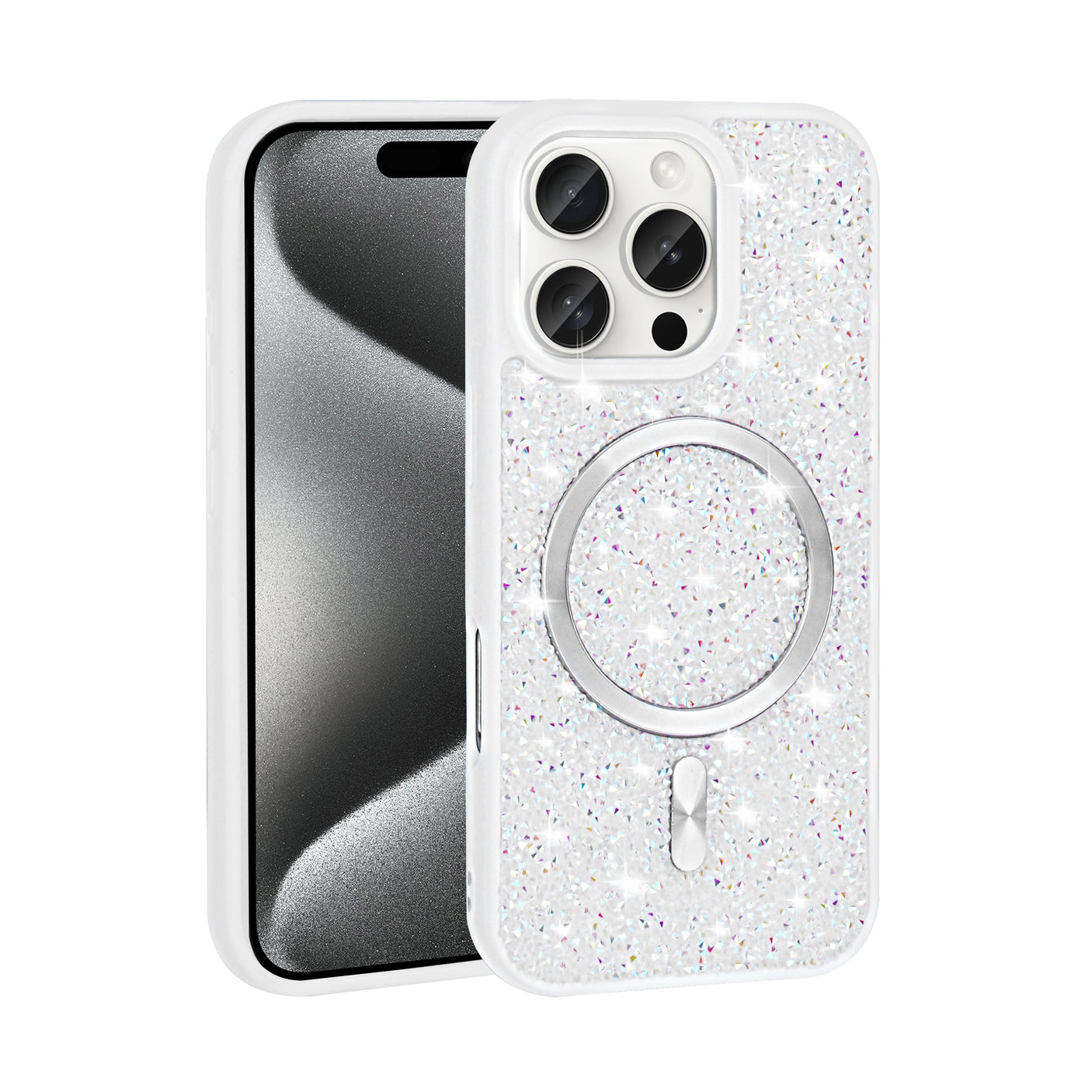 iPhone 15 Magsafe Case with Glitter Diamonds Chrome