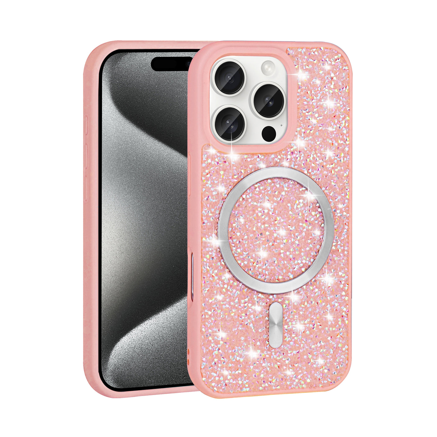 iPhone 15 Magsafe Case with Glitter Diamonds Chrome