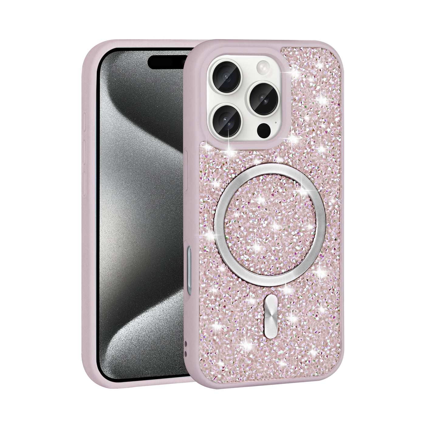iPhone 15 Magsafe Case with Glitter Diamonds Chrome