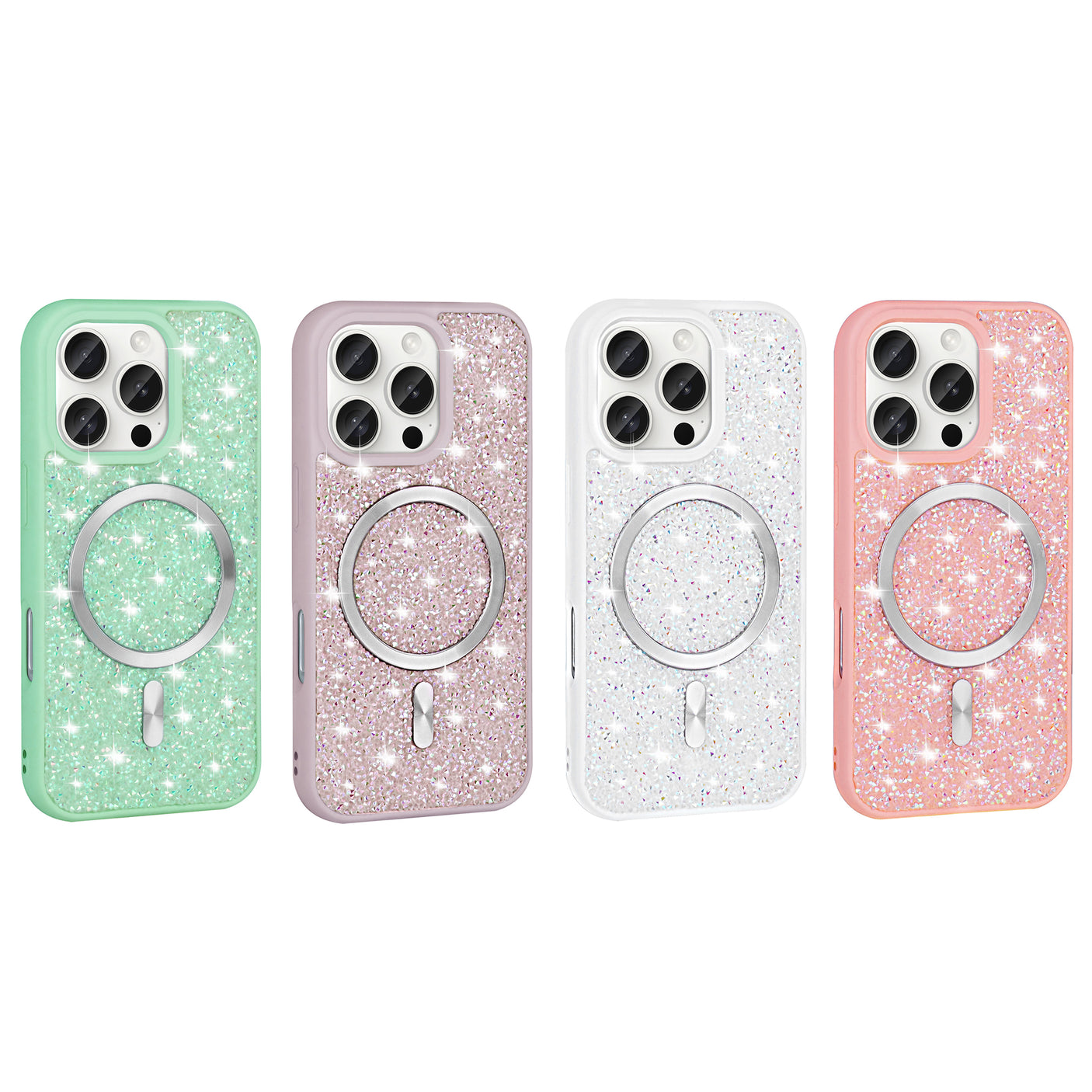 iPhone 15 Magsafe Case with Glitter Diamonds Chrome