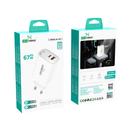 Enchufe 2 Puertos USB-C+USB 67W Modelo: AC-215