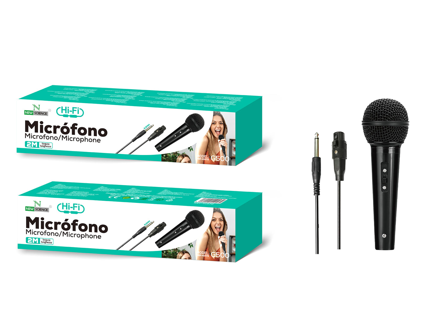 Micrófono Dinámico con Cable 2 Metros, Conexión Jack 6,5mm y Botón On/Off Modelo G500