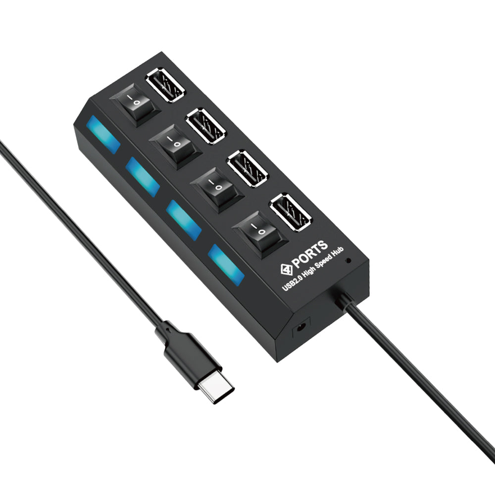 Adaptador HUB 4EN1 Type C a USB 2.0 ( Con interruptor ) HU-04