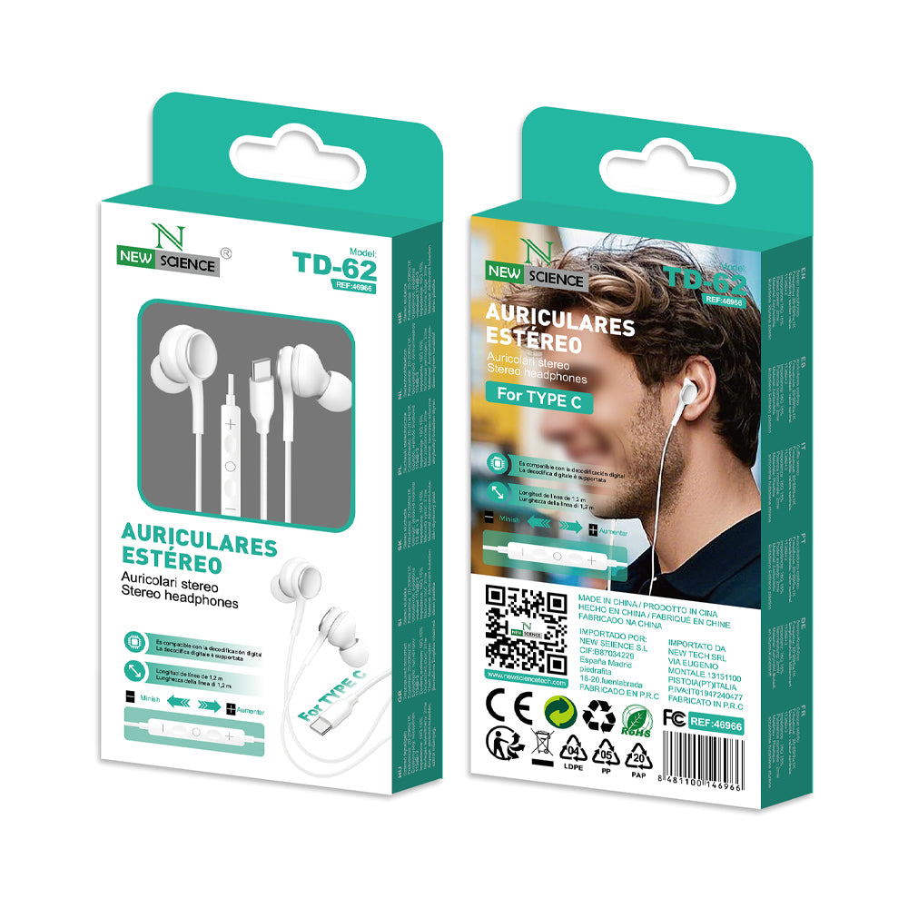 Auriculares estereo para Type C TD-62