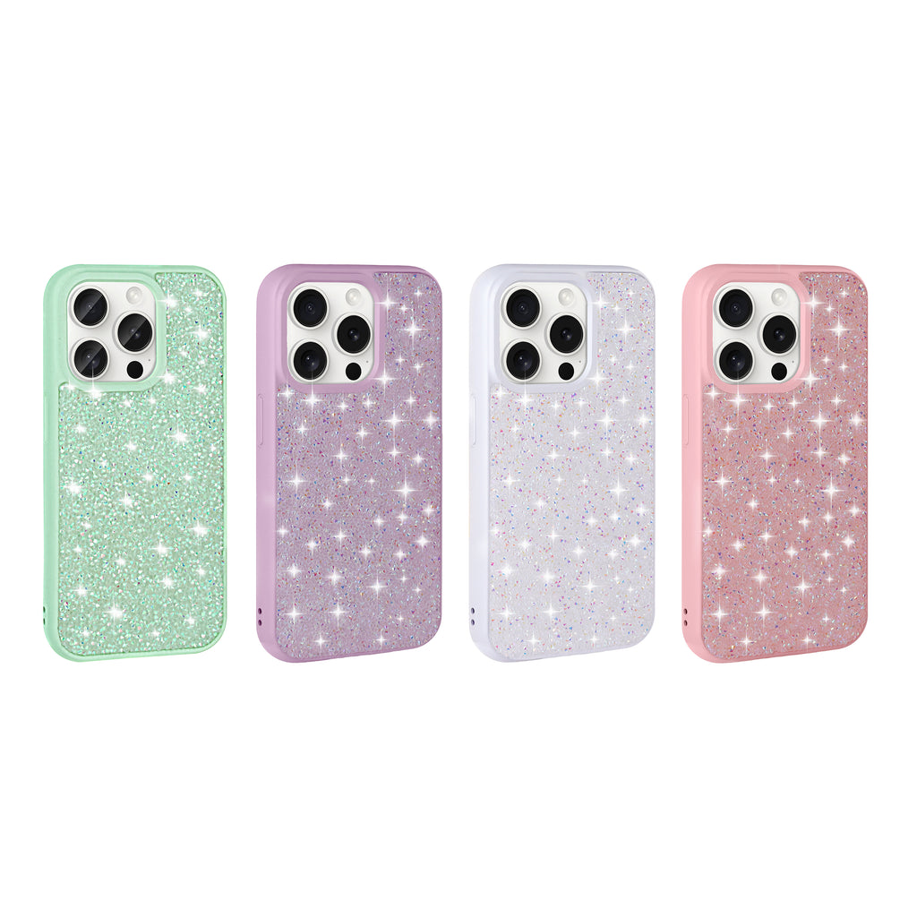 Capa com glitter brilhante cromada para iPhone 16 Plus