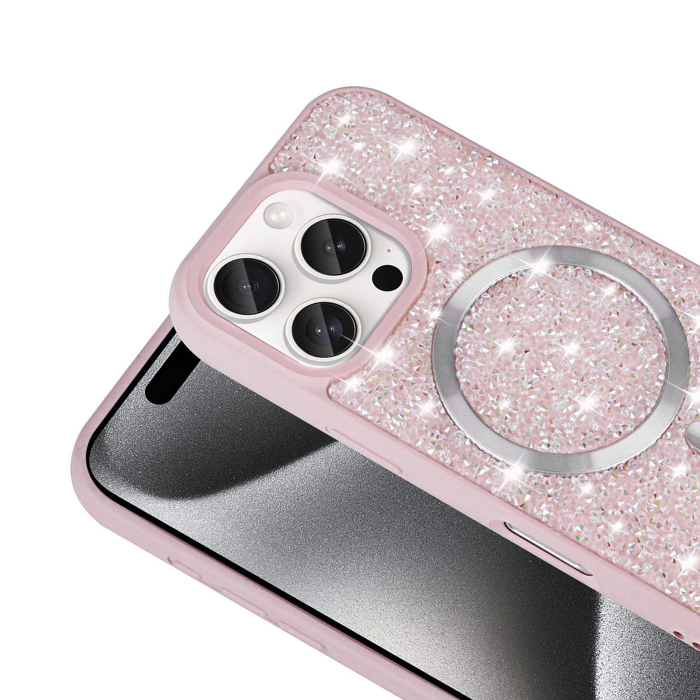 iPhone 15 Magsafe Case with Glitter Diamonds Chrome