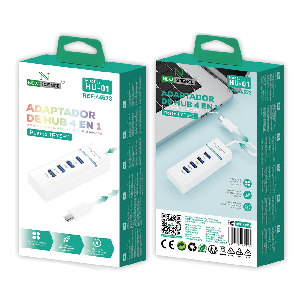 Adaptador HUB 4EN1 TYPE-C A USB 3.0 HU-01