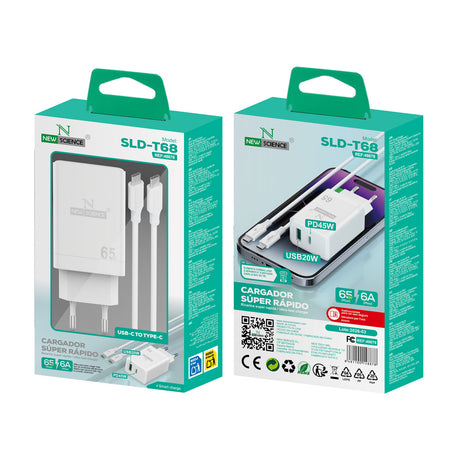Cargador USB20W+PD45W a Type C Mod: SLD-T68