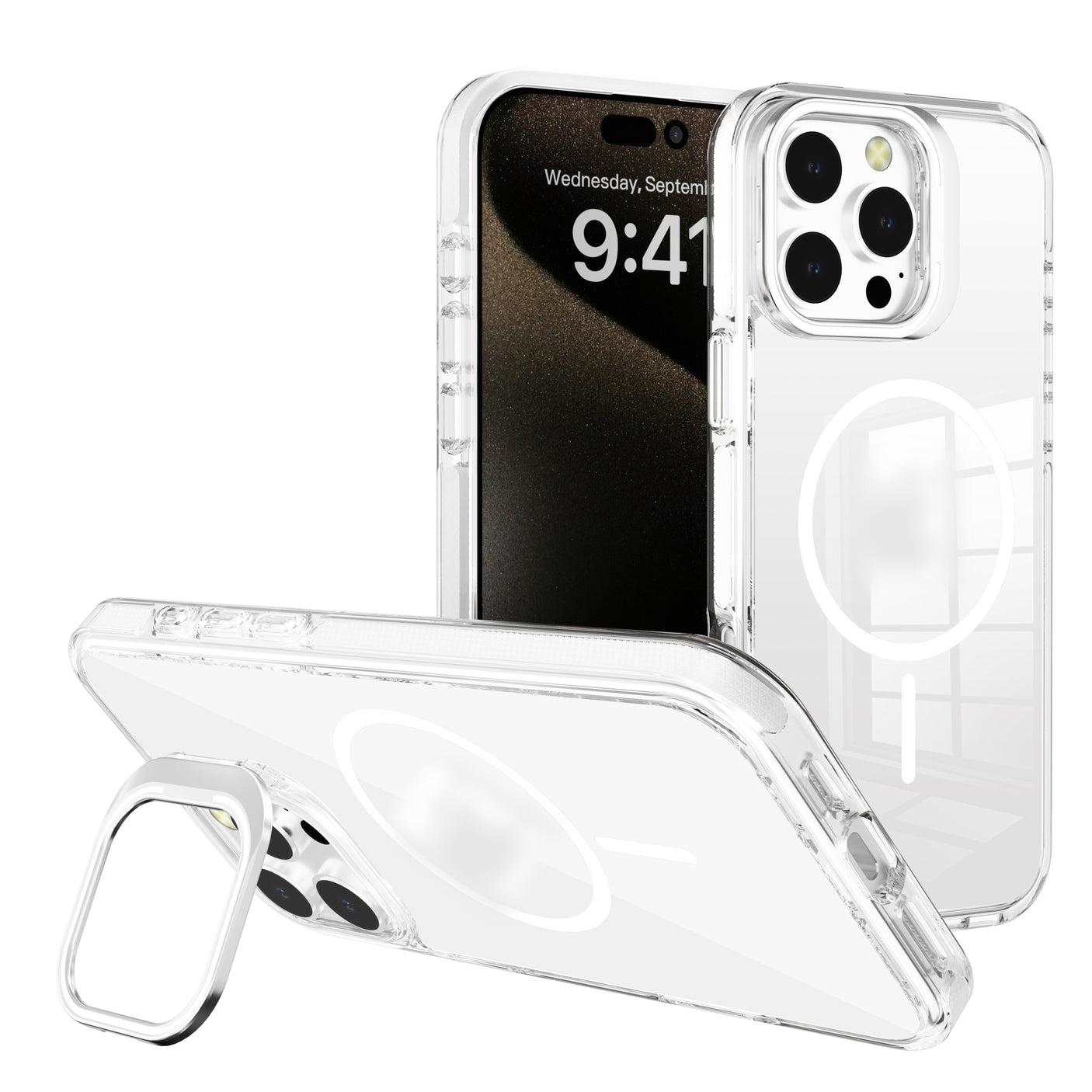 Funda Transparente iPhone 16 Plus con Soporte para Cámara y MagSafe Protector de cámara incluido