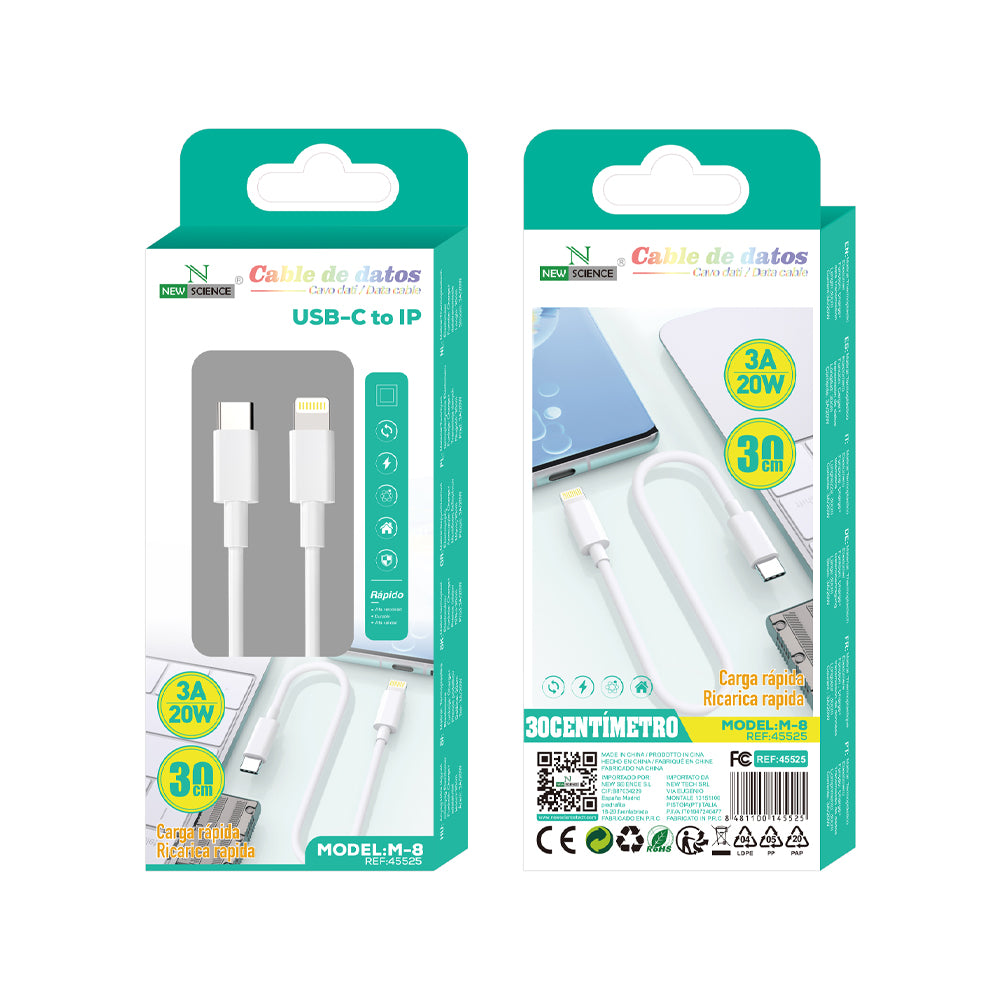 Cable PD USB-C a Lightning iPhone 3A/20W 30CM M-8