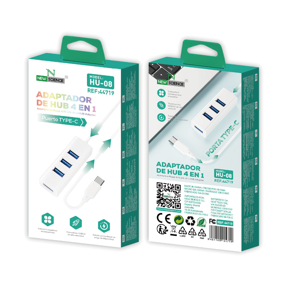 Adaptador HUB 4EN1 Type-C a USB 3.0 HU-08