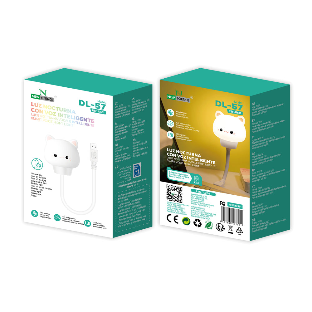 Luz Nocturna con Voz Inteligente Diseño Gato DL-57