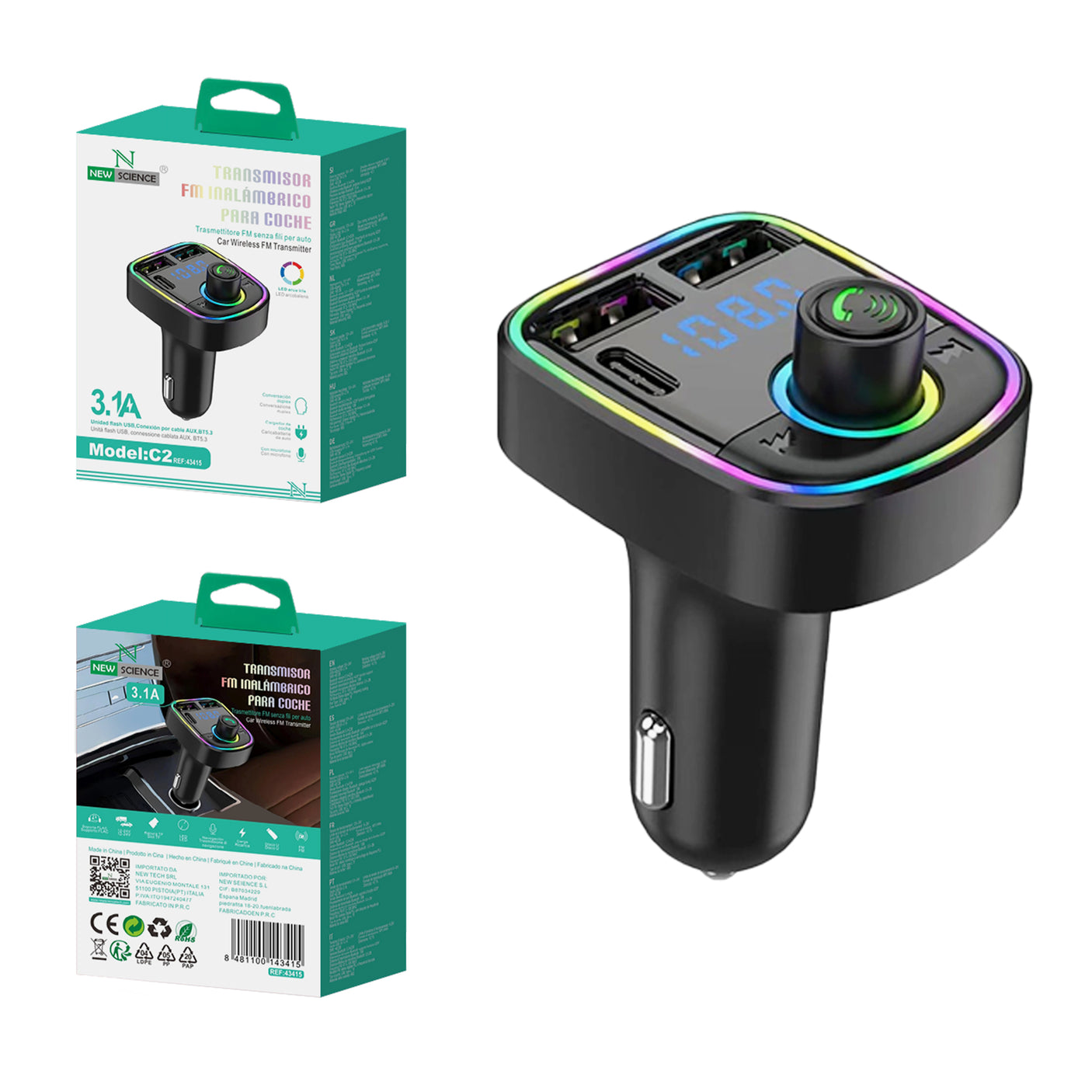 3.1A Transmisor FM Inalámbrico para Coche Modelo C2