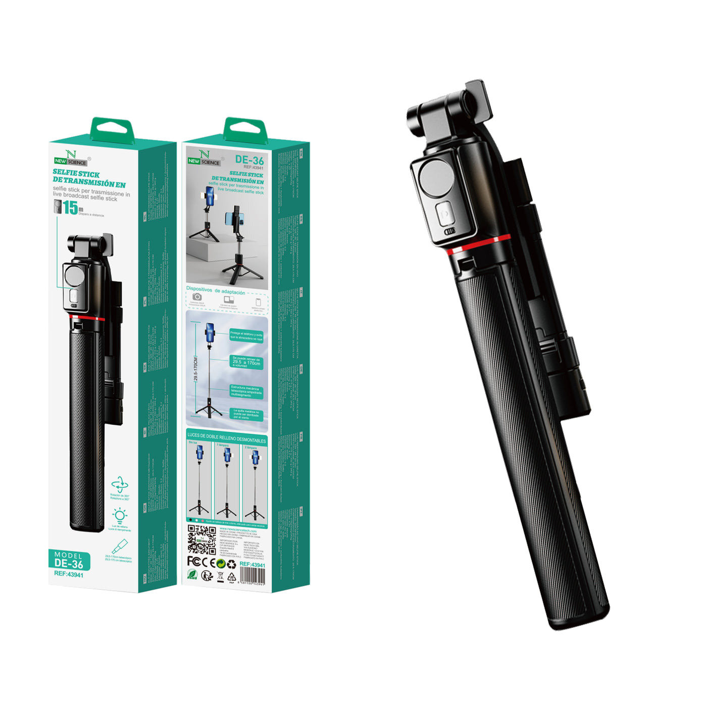 (Black) Selfie Stick 29.5-170cm Model:DE-36