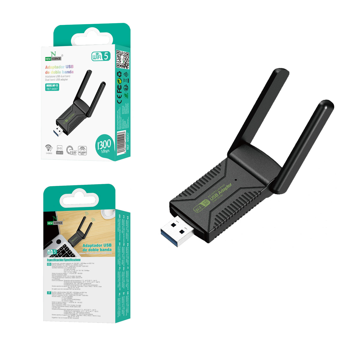 Adaptador WIFI USB 1300Mbps WF-13