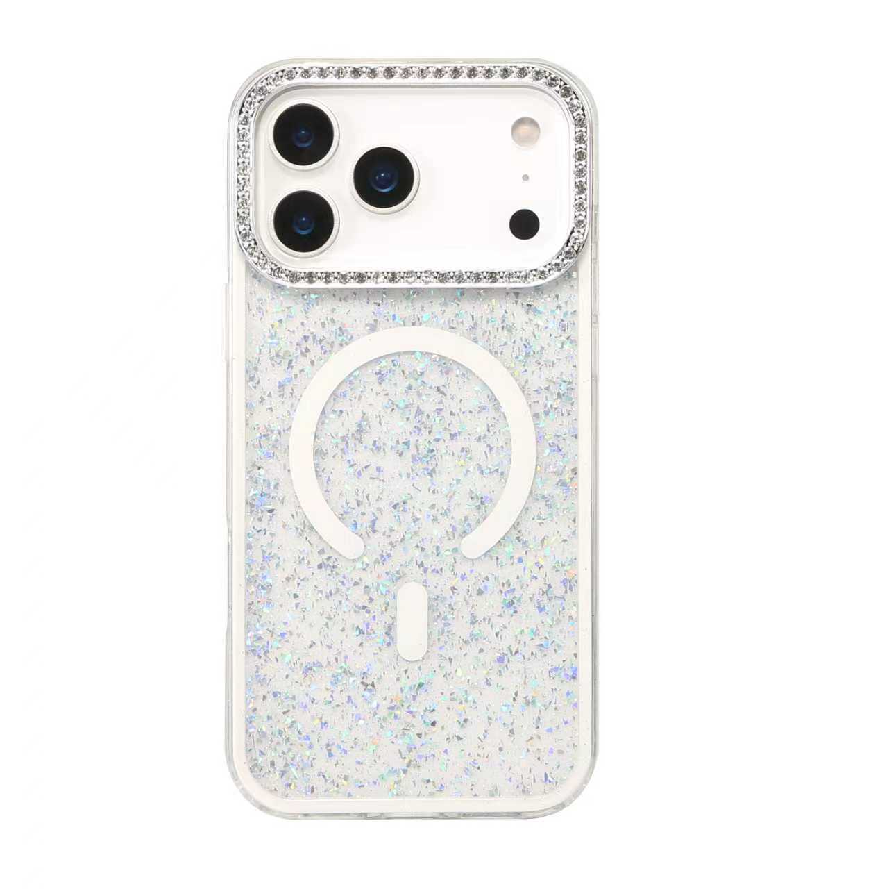 iPhone 13 / iPhone 14 Funda con Purpurina Magnética con Marco de Cámara con Diamantes