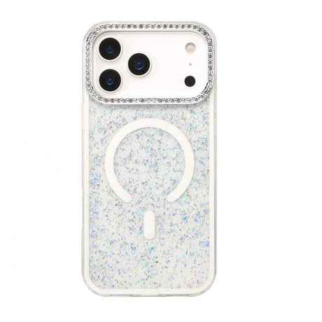 iPhone 13 / iPhone 14 Funda con Purpurina Magnética con Marco de Cámara con Diamantes